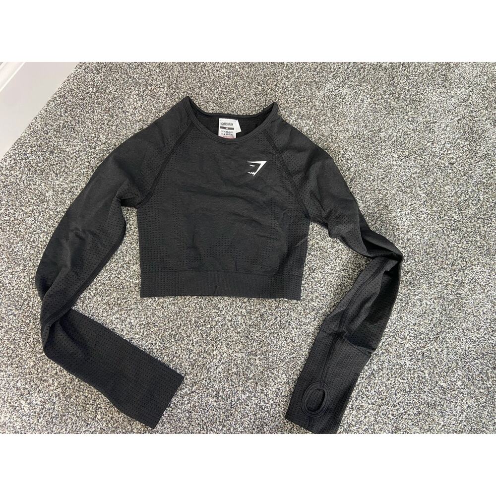Gym Shark Vital Seamless Crop Top Long Sleeve XS Black Marl Gym Training Yoga